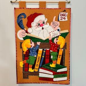 1979 Vintage Handmade "Santa's Checklist" Jeweled Wall Hanging Completed Bucilla